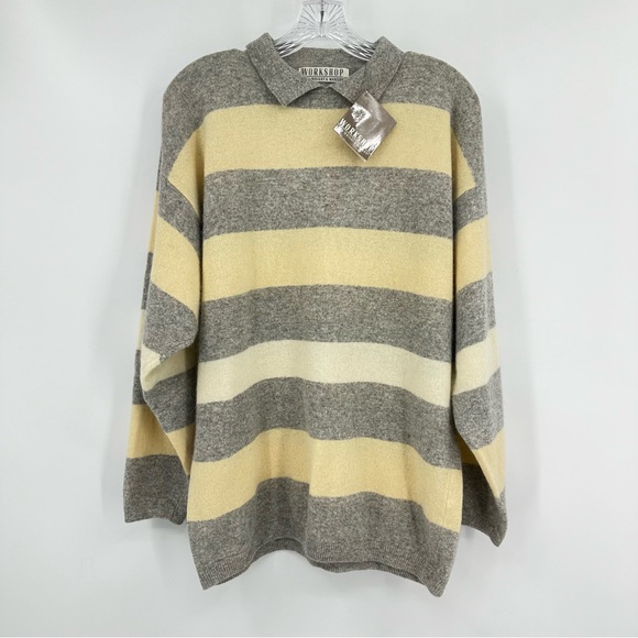 Workshop Fenn Wright & Manson NWT Lambswool Angora Sweater Gray Yellow Size L - Picture 1 of 7